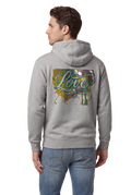 Love typography watercolour art hoodie in carbon grey, studio catalog photo, MOEBEER UK #Carbon Grey