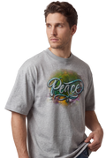 Peace typography watercolour art oversized t-shirt in heather grey, studio catalog photo, MOEBEER UK #Heather Grey