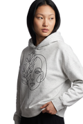 Women's floral face line art hoodie in cool heather grey, studio catalog photo, MOEBEER UK #Cool Heather Grey