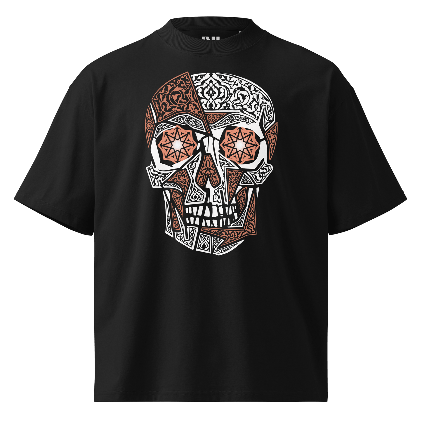 Black t-shirt with a skull design on a white background #Black