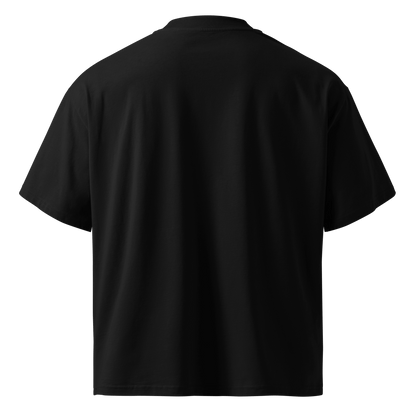  Black oversized MOEBEER t-shirt featuring "Found" script over a colorful abstract paint design #Black