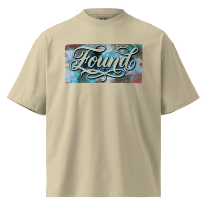  Stone oversized MOEBEER t-shirt featuring "Found" script over a colorful abstract paint design #Stone