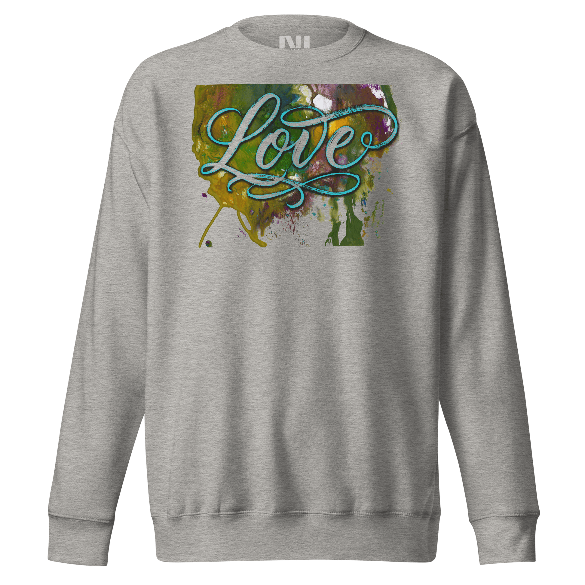 Love typography watercolour art sweatshirt wearable art graphic crewneck UK #Carbon Grey
