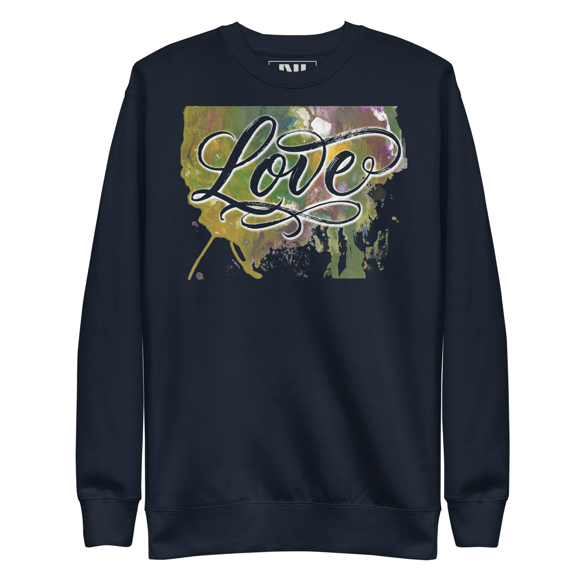 Love typography watercolour art sweatshirt wearable art graphic crewneck UK #Navy Blazer