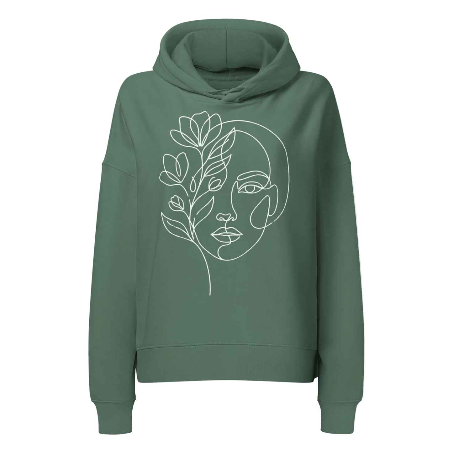 Women's floral face organic cotton hoodie in green, dropped shoulder graphic hoodie by MOEBEER #Green Bay