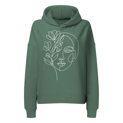 Women's floral face organic cotton hoodie in green, dropped shoulder graphic hoodie by MOEBEER #Green Bay